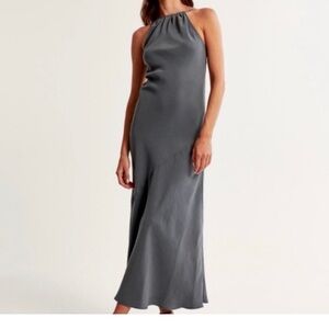 Elegant Gray Halter Mini Dress